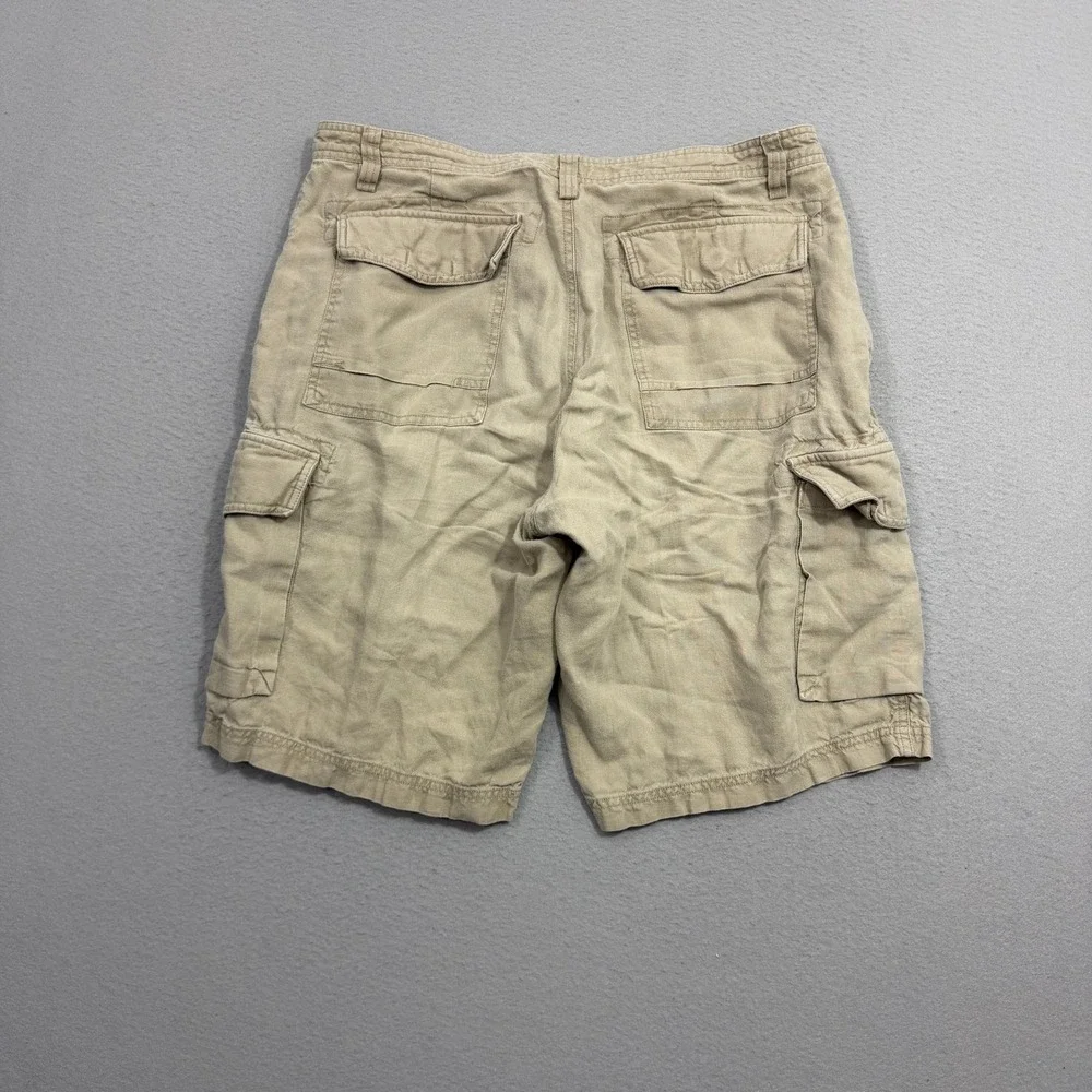 Vintage Banana Republic Cargo Shorts Mens 34 Khaki 100% Linen Casual Utility y2k